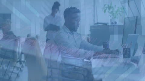 Data Processing Animation over Office with Diverse Professionals