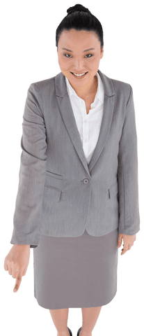 Confident Asian Businesswoman Pointing Downward Transparent Background