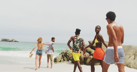 Diverse Group of Young Friends Enjoying Beach Day Fun