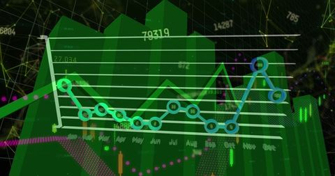Digital financial data visualization with green analytics overlay