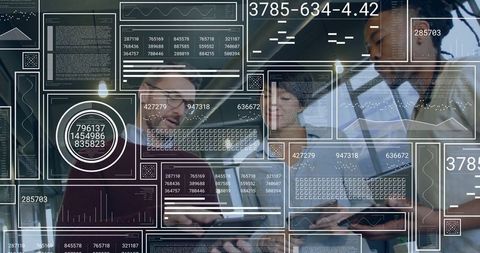 Professionals Collaborating with Augmented Reality in Modern Office