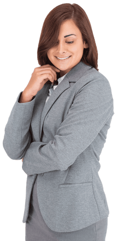 Happy Businesswoman in Gray Suit on Transparent Background