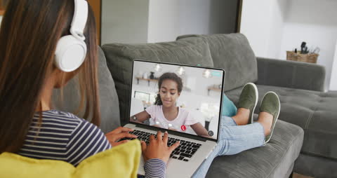 Caucasian Girl Using Video Call in Online Learning at Home