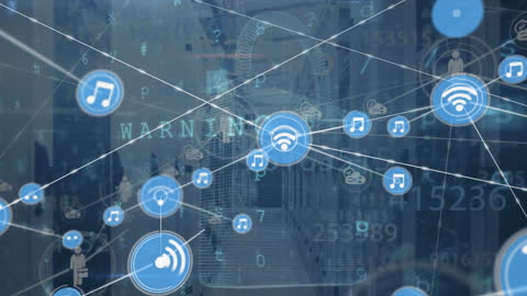 Digital Network with Connected Data Icons and Server Background