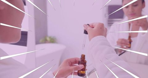 Woman Bottling Skincare Essence in Serene Home Spa Setting