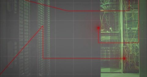 Server racks with patch cables in modern data center aisle