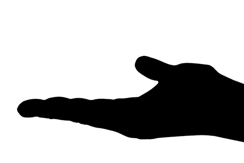 Transparent silhouette of raised black hand on isolated background