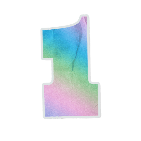Transparent die-cut number 1 sticker pastel watercolor gradient paper texture white stroke