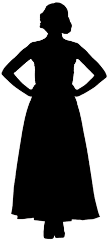 Silhouette of Woman in Long Dress with Hands on Hips Transparent Background
