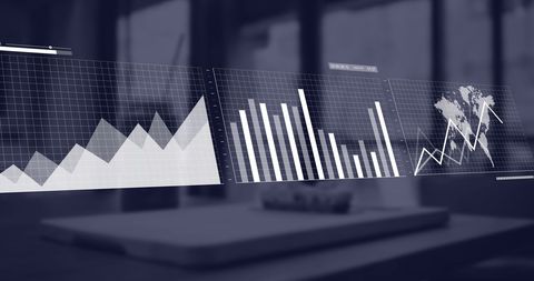 digital data charts displayed over modern office workspace - Download Free Stock Images Pikwizard.com