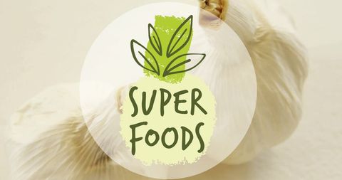 Garlic with Super Foods Text on White Background