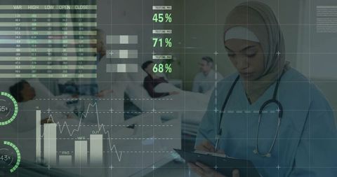 Nurse Documenting Patient Vitals on Clipboard in Hospital Room Setting