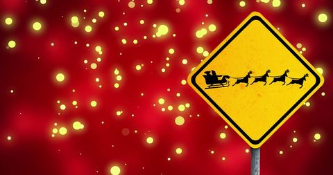 Santa sleigh sign against festive red background