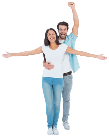 Cheerful Young Couple Celebrating on Transparent Background