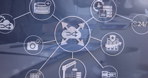 Digital Business Technology Network with Multimedia Icons