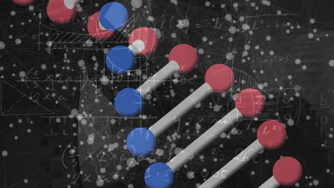 Abstract DNA Strand with Molecules and Mathematical Formulas
