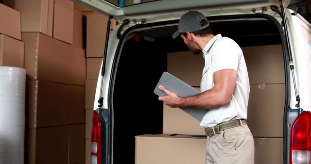 Delivery Worker Loading Packages into Van - Download Free Stock Images Pikwizard.com