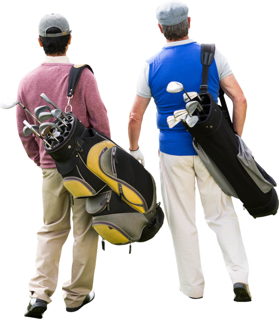 Back View of Two Caucasian Golfers Walking Transparent Background Isolated Stock - Download Free Stock Videos Pikwizard.com