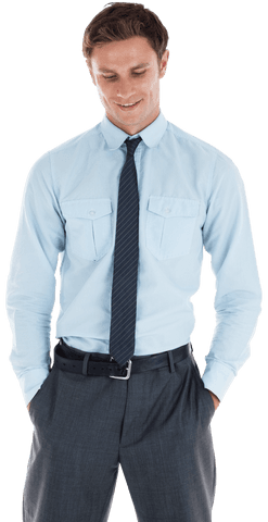 Transparent Businessman Standing with Hands in Pockets Smiling