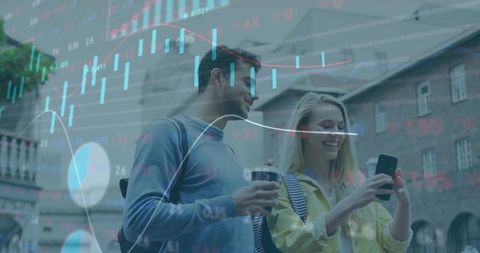 Couple Checking Stock Market Data on Smartphone in Urban Scene