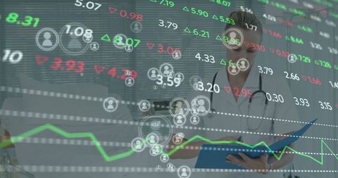 Financial Charts Overlay with a Medical Professional Writing