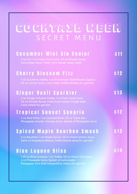 Vibrant Cocktail Menu Template for Summer Events and Bars - Download Free Stock Videos Pikwizard.com
