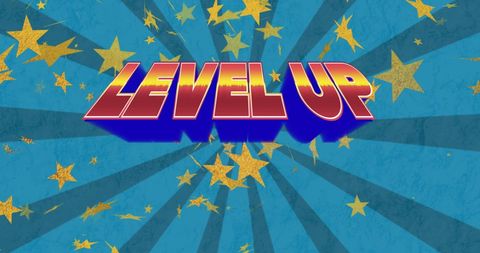 Level up graphic with stars and stripes background