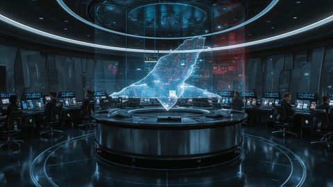 Futuristic Command Center with Holographic Technology