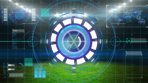 Futuristic Digital Interface on Sports Stadium Field