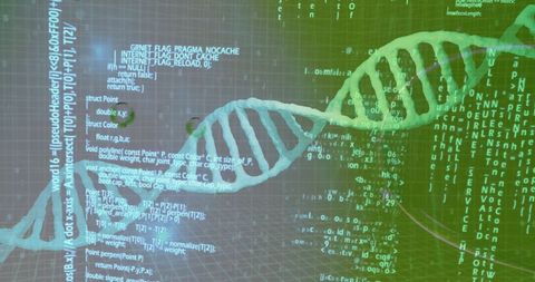 DNA Strand with Digital Data Interface on Green Background - Download Free Stock Images Pikwizard.com
