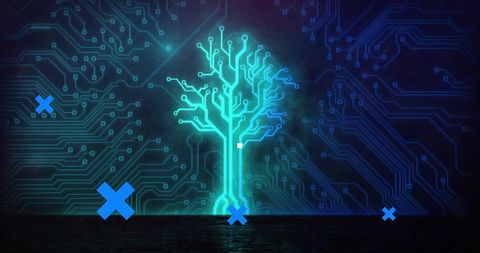 Futuristic Digital Circuit Tree with Blue Crosses - Download Free Stock Images Pikwizard.com