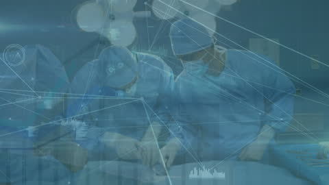 Surgeons in Operating Room with Digital Interface Overlay