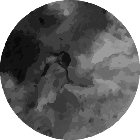 Gray lunar surface with craters and mare on transparent background