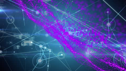 Digital Network Abstract with Purple Mesh Patterns on Blue Background