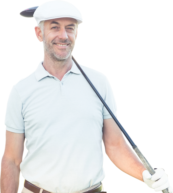 Happy Senior Golfer Standing with Club on Transparent Background - Download Free Stock Videos Pikwizard.com