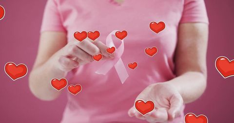 Breast Cancer Awareness: Woman with Pink Ribbon and Hearts - Download Free Stock Images Pikwizard.com