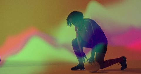 Female Rugby Player with Neon Light Trails