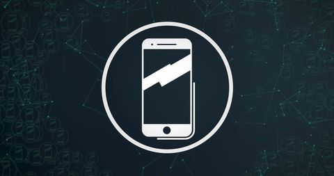 Digital smartphone icon with network connections on dark background