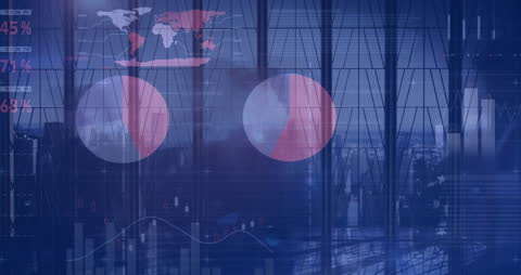 Animated Financial Data and Cityscape Overlay