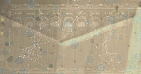 Network Connections Overlaying Server Room in Digital Interface Concept