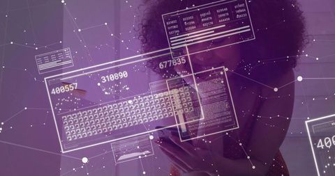 Analyst engaging with futuristic data panels on smartphone