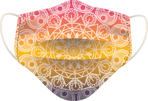 Colorful protective mask with mandala design on transparent background