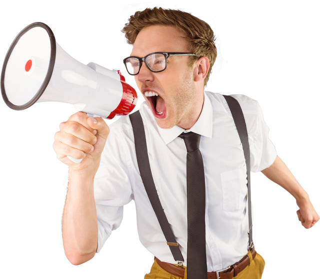 Transparent Geeky Businessman Shouting Through Megaphone - Download Free Stock Videos Pikwizard.com