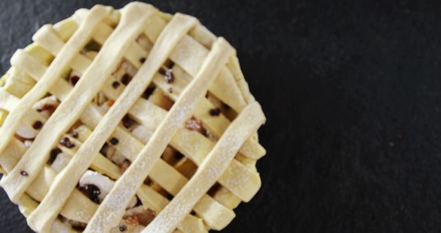Top View of Unbaked Lattice Pie with Nuts on Dark Background - Download Free Stock Images Pikwizard.com