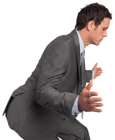 Businessman in Gray Suit Posing with Transparent Background