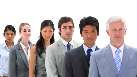 Diverse Business Team Standing in Line for Formal Presentation