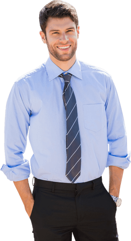 Motivated Businessman in Blue Shirt on Transparent Background for Design
