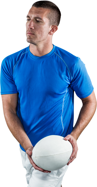 Serious Rugby Player in Blue Jersey Holding Ball Isolated on Transparent Background - Download Free Stock Videos Pikwizard.com