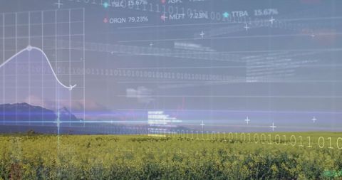 Stock Market Analytics Over Green Field With Digital Interface