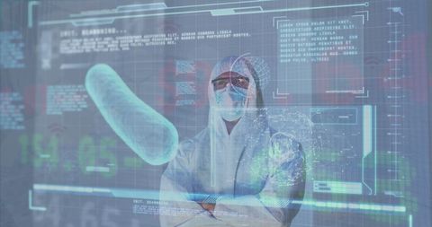 Caucasian scientist analyzes data in lab amid global pandemic